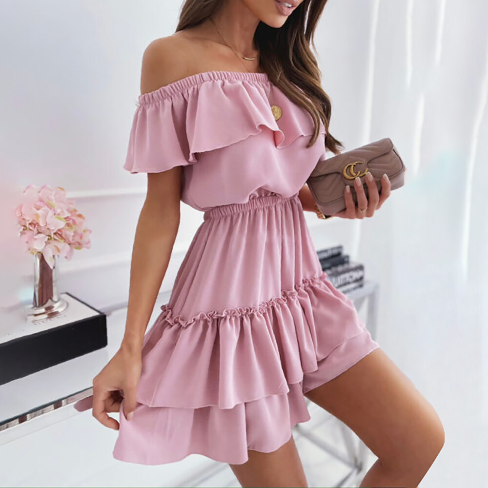 Womens Ruffle Off Shoulder Summer Mini 