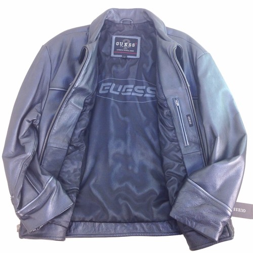47413A Gunmtl/Gry, Guess Biker Style Men Leather Jacket - Picture 3 of 7
