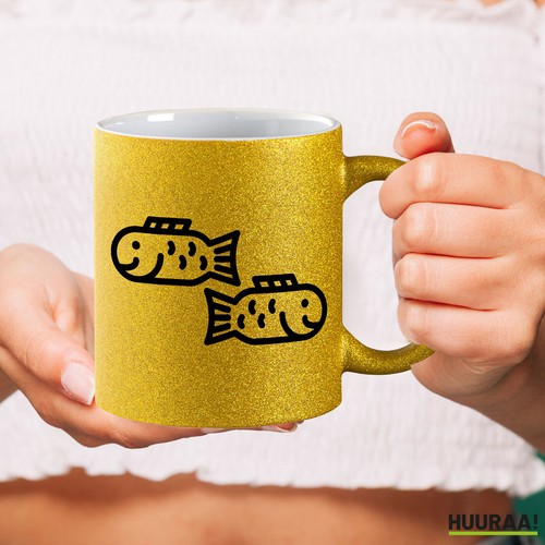 Glitzer-Kaffeetasse Fische Sternzeichen Symbol Geschenkidee Souvenir Präsent Wic - Picture 8 of 33