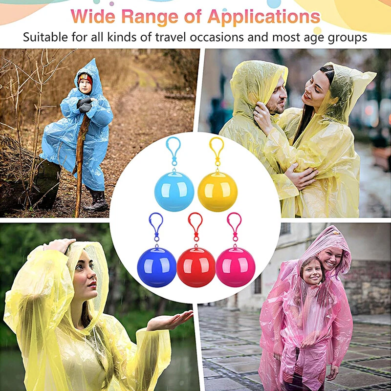 Portable Disposable Raincoat Ball Outdoor Waterproof Camping Rain Cover Keyring - Image 3 of 4