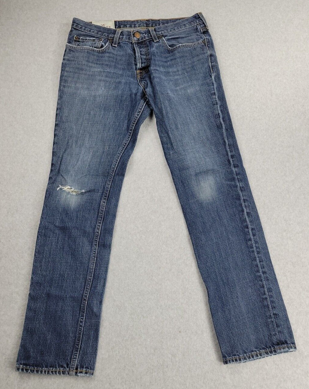 Hollister Skinny Jeans Mens 32 x 30 Button Fly 100 Cotton Distressed Blue Denim-image
