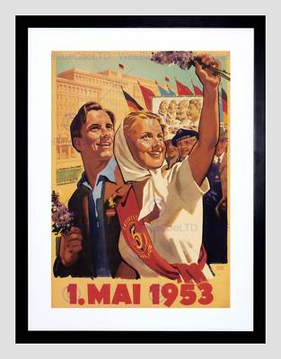 PROPAGANDA COMMUNISM DDR EAST GERMANY 1 MAY 1953 FRAMED ART PRINT