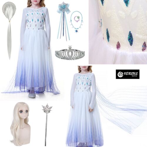 Frozen 2 Plis Robe Carnaval Elsa Blanc Comme Blanc Elsa Robe FROZ063B - Photo 1/26