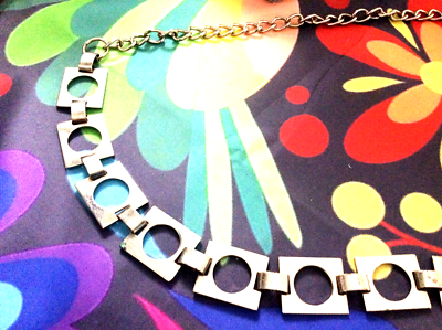 Retro Silver Metal Geometric Circles & Squares Chain Belt 38  display picture 3