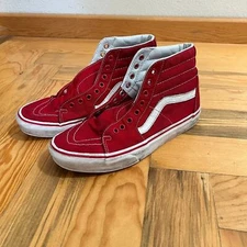 VANS Old Skool Skateboard High Top Red White, Mens Size 7.5 Women 9