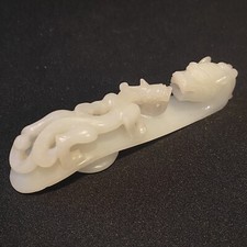 Antique Chinese White Jade Chilong Dragon Belt Hook Qing