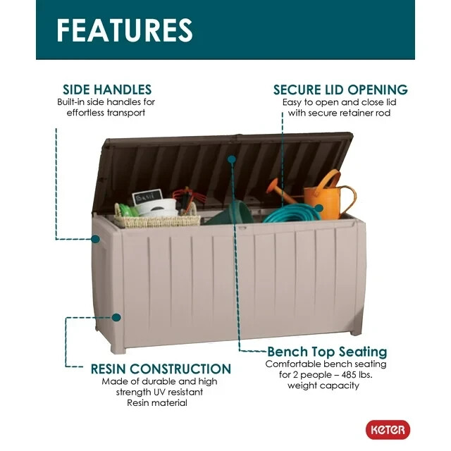 Keter Novel 90 Gal Durable Weatherproof Resin Deck Box Organization and Storage eBay