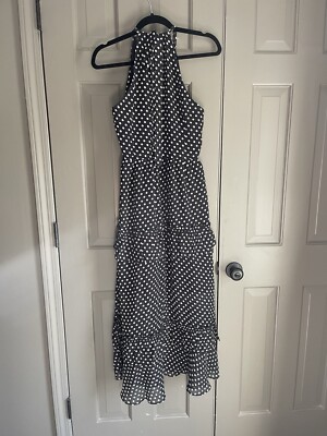 Endless Rose Polka Dot Tiered Ruffle Chiffon Dress Black/White Sz L *NWT