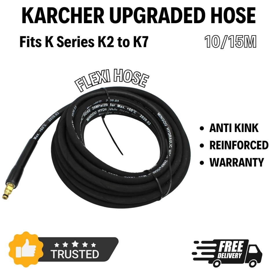 Karcher K Series - Heavy Duty Rubber Replacement Hose Anti tangle 5M 10M 15M 20M - Image 2 of 3
