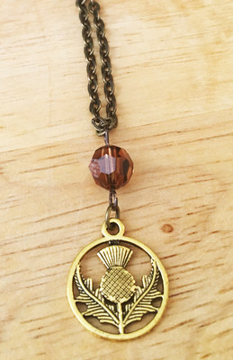 Outlander Scotland Thistle Gaelic Celtic Crystal Antique Brass Scottish Necklace