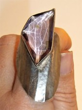 BIG Vintage Sterling Studio Artisan Handcrafted MODERNIST Ring Purple Glass 7.5