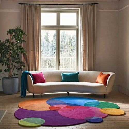 Modern Abstract Irregular Shape Round Rug Unique Art Bubble Pattern Wool Rug - Picture 5 of 6