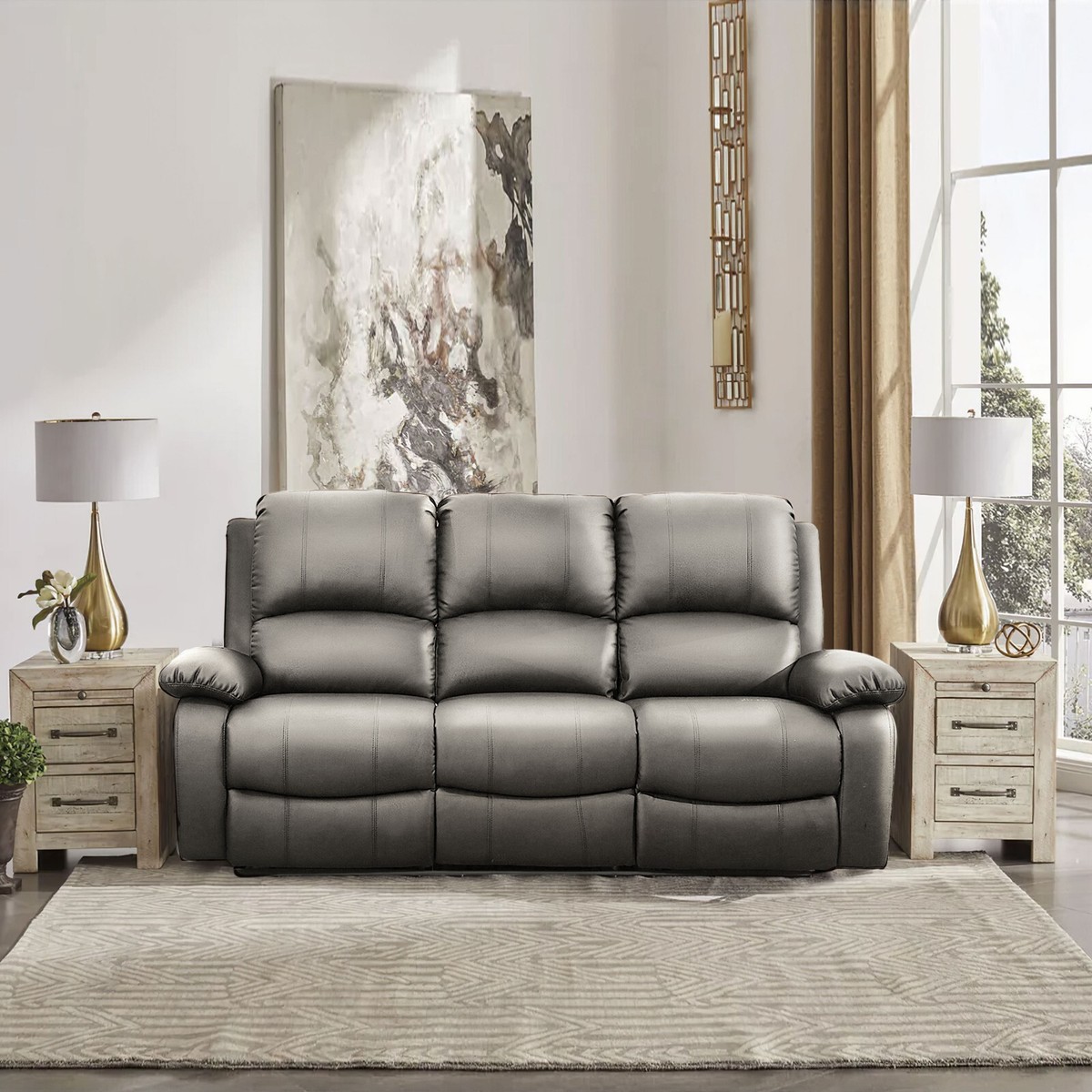 Light Grey Leather Reclining Sofa Matttroy