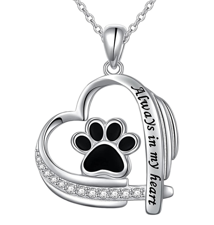 Sterling Silver CZ My Special Pet Heart with Flowers and Paw Prints 18 Sterling Silver CZ My Special Pet Heart with Flowers and Paw Prints 18