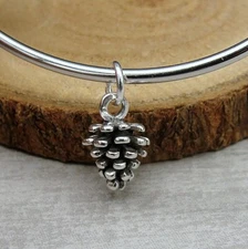 925 Sterling Silver Pine Cone Charm - 3D Pine Cone Pendant - Christmas Charm