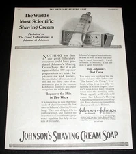 1919 OLD MAGAZINE PRINT AD, JOHNSON & JOHNSON SHAVING CREAM, MOST SCIENTIFIC!