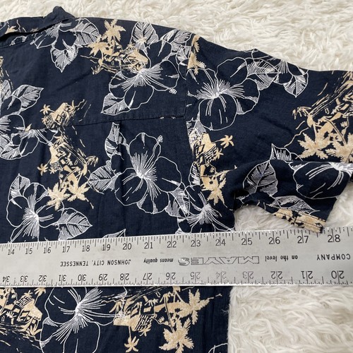 Island Shores Linen Hawaiian Shirt Men L Blue Cream Resort Floral Leaves Aloha - Picture 8 of 22