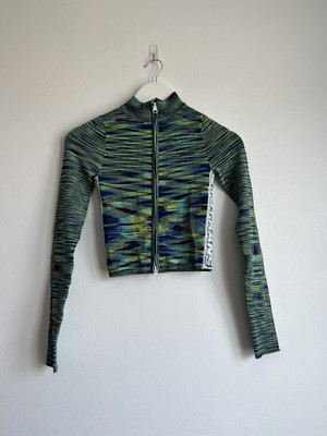 iets frans Green & Blue Space-Dye Double Zip Up Knitted Top, UK Size XS, RRP £49