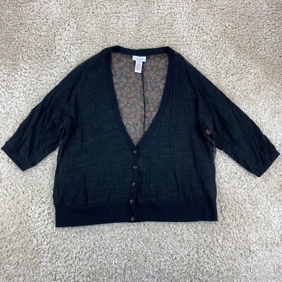 loop18 junior womens plus size 17/19 button up cardigan half sleeve black floral
