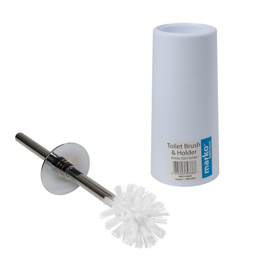 2 x Toilet Brush and Tall Holder Set Stainless Steel Handle White Bathroom Clean - Picture 3 of 4