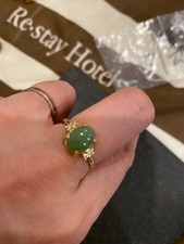 FLEXIBLE HIGHEND*RARE*GORGEOUS HETIAN GREEN JADE稀有天然和田玉碧玉银镀金 GOLDS925 RING