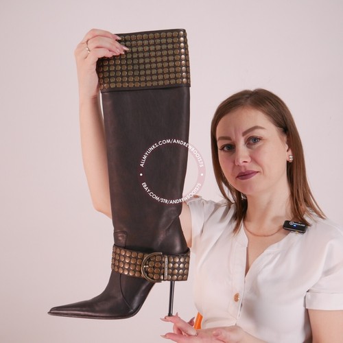 Gianmarco Lorenzi IT36 EU36,5 US6 pointed toe stilettos leather knee boots - Picture 23 of 24
