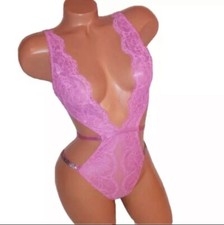 Victoria Secret Lingerie Teddy One Piece Bodysuit Pink Shine Strap Strappy Bling