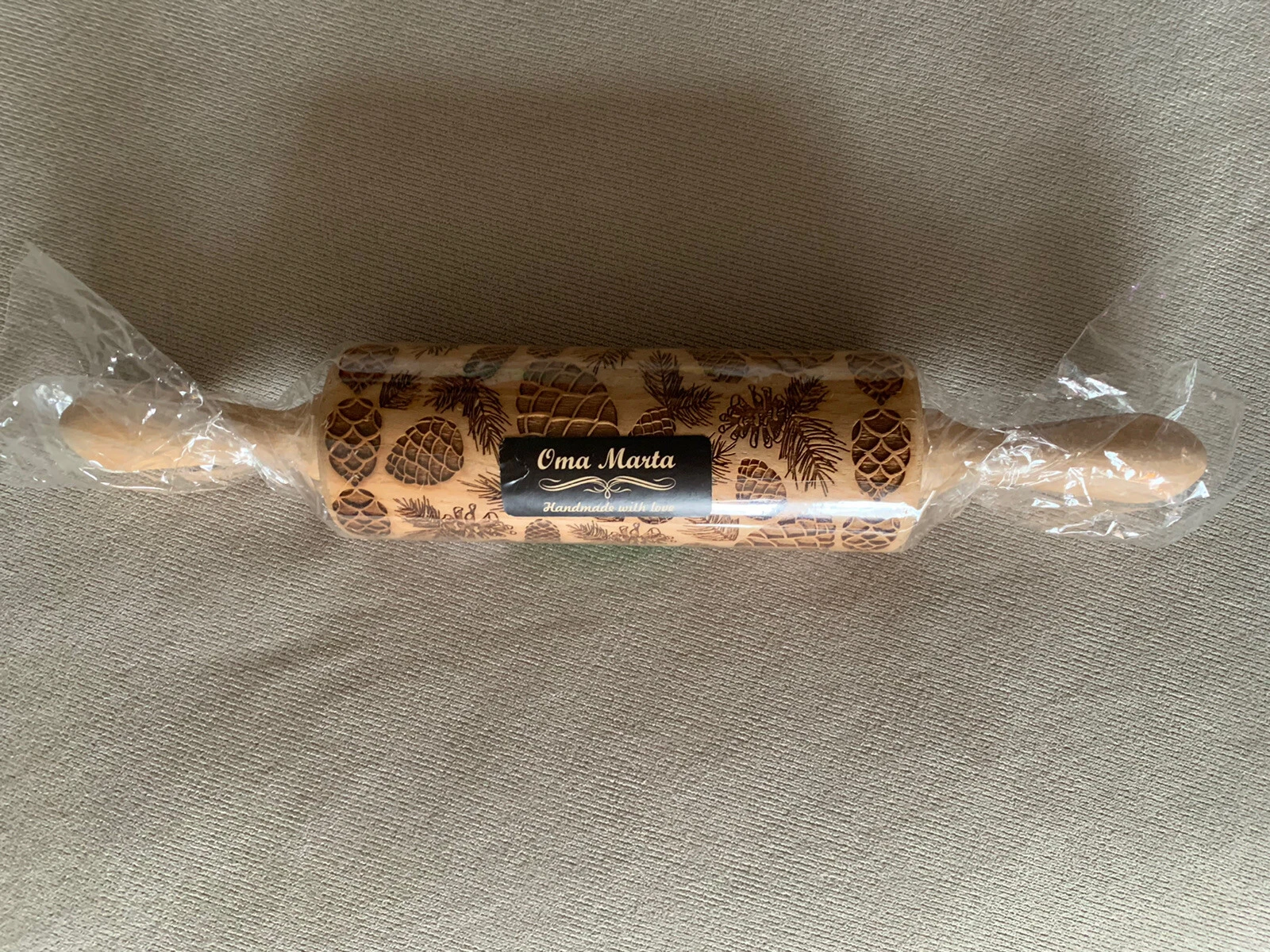 Oma Marta Handmade Rolling Pin PINECONES Pattern NEW