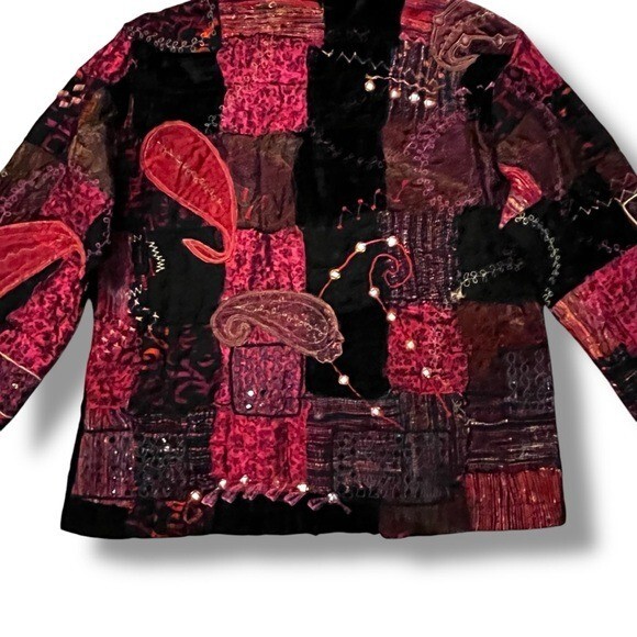 Vintage Chicos Jacket Mixed Patchwork Velvet Embr… - image 7