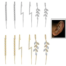 6pcs Silver Gold Plated Women CZ Ear Wrap Crawler Hook Climber Cuff Earrings