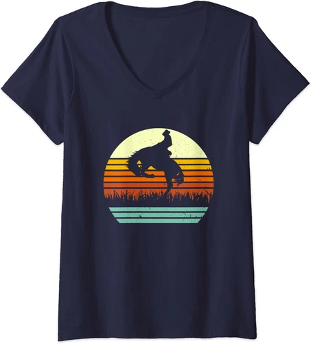 Rodeo Bucking Bronco Horse Retro Style Funny Gift Ladies' V-Neck Tshirt