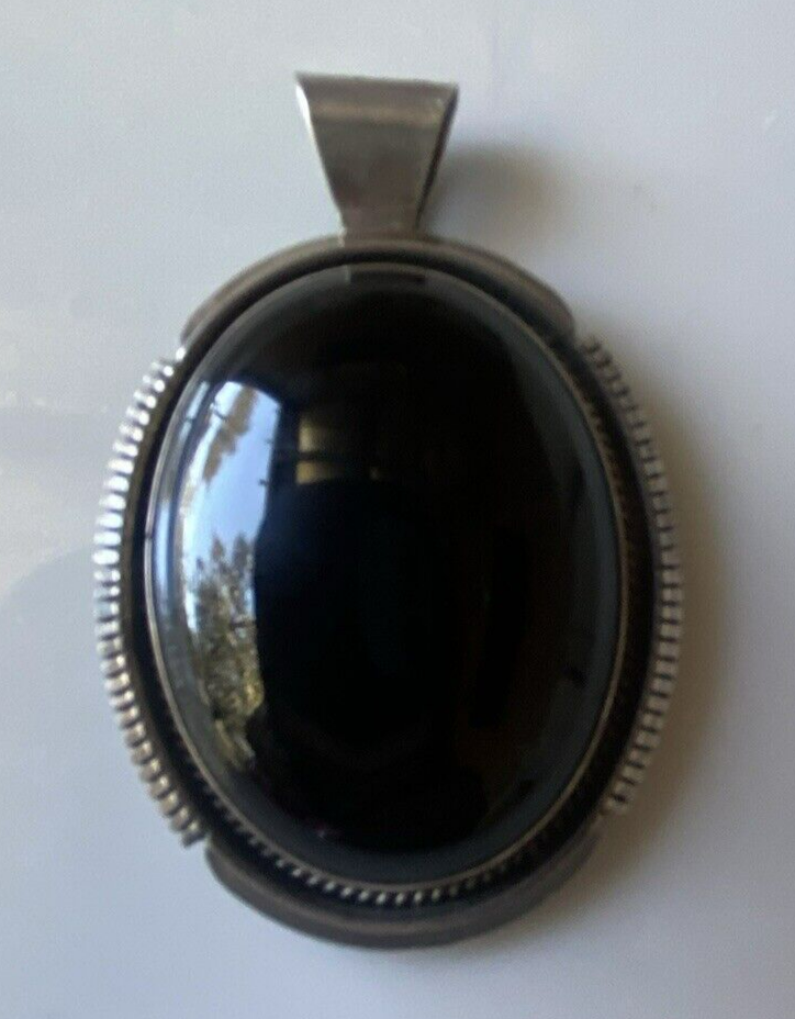 Solid Silver Choker Necklace Featuring Large Black Onyx Stone