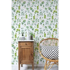 Watercolor leaves green Home wall mural Traditional Non-woven wallpaper