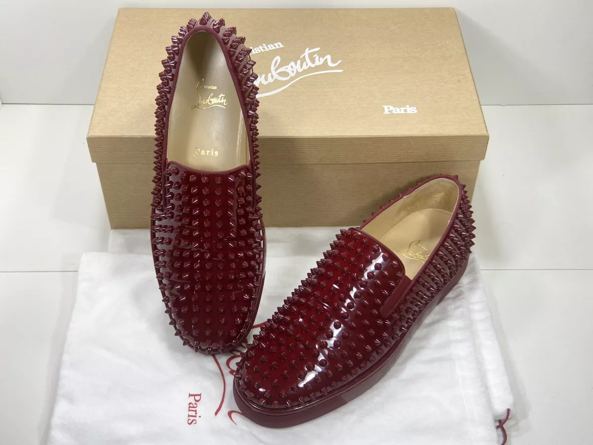 Christian Louboutin Roller Boat Flat Patent Leather GG Spikes Shoes Size:41.5
