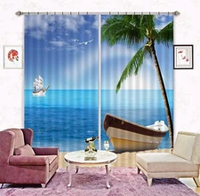 3D Beach Ocean Boat ZHUA2441 Photo Curtain Window Blockout Fabric Amy 2023