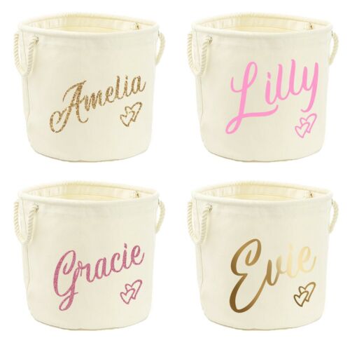 Personalised Canvas Toy Storage Tub Girls Glitter Name Customised Bag Basket Box - Picture 1 of 6