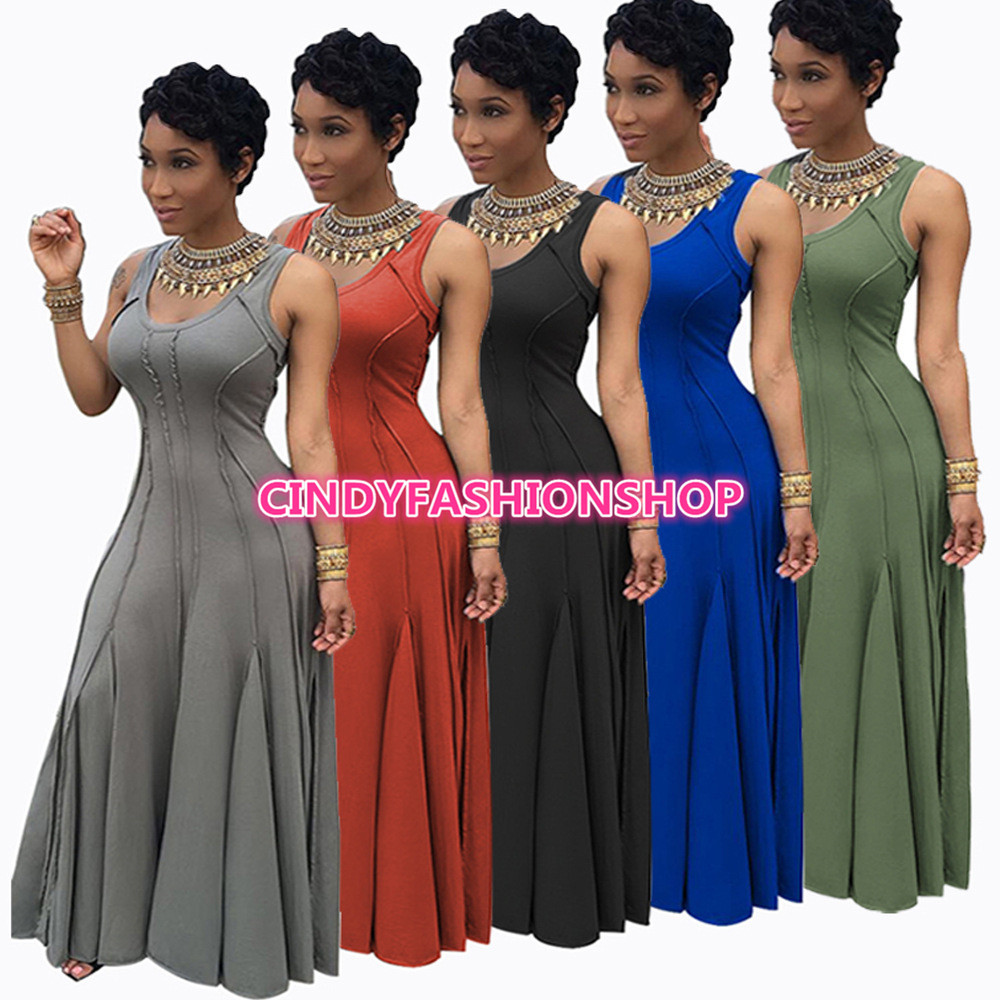 cheap sexy maxi dresses R.Vivimos Boho Maxi Dresses for Women 2025 Summer Sleeveless Halter Elastic Waist Sexy Backless Front Slit Flowy Long Dresses