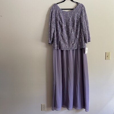 Alex Evenings Woman 22W Heather Sequin Lace Bodice Chiffon Skirt Long Gown NWT