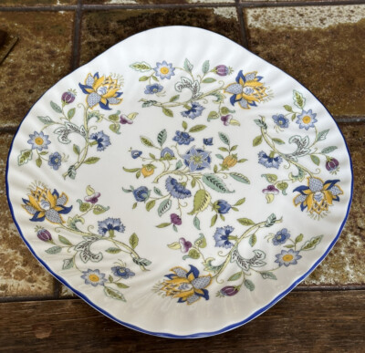 Minton Haddon Hall Blue rim Cake Plate Bone China S782 1993, Made In England