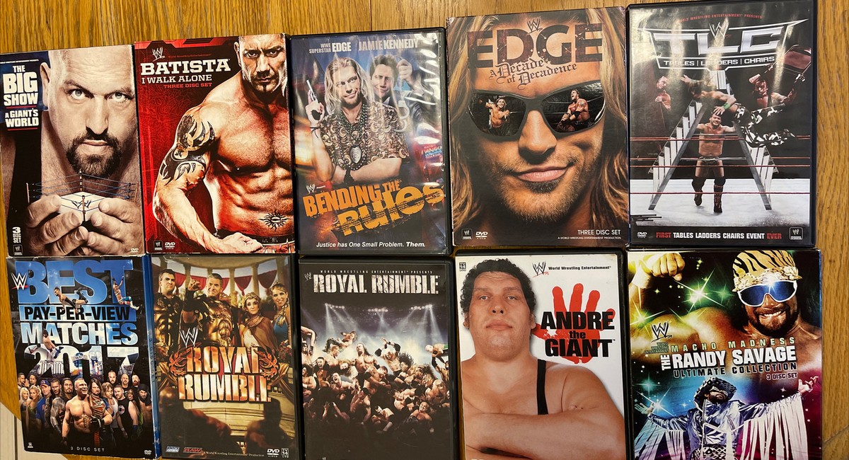 🔥LARGE LOT 10: WWE Royal Rumble TLC Best WRESTLING Classic WCW WWF DVD
