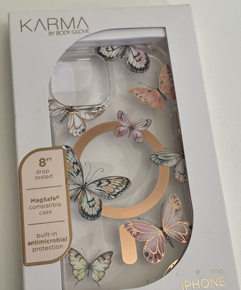 Karma By Body Glove Pink Butterflies Magsafe Case For iPhone 14 Pro 6.7”