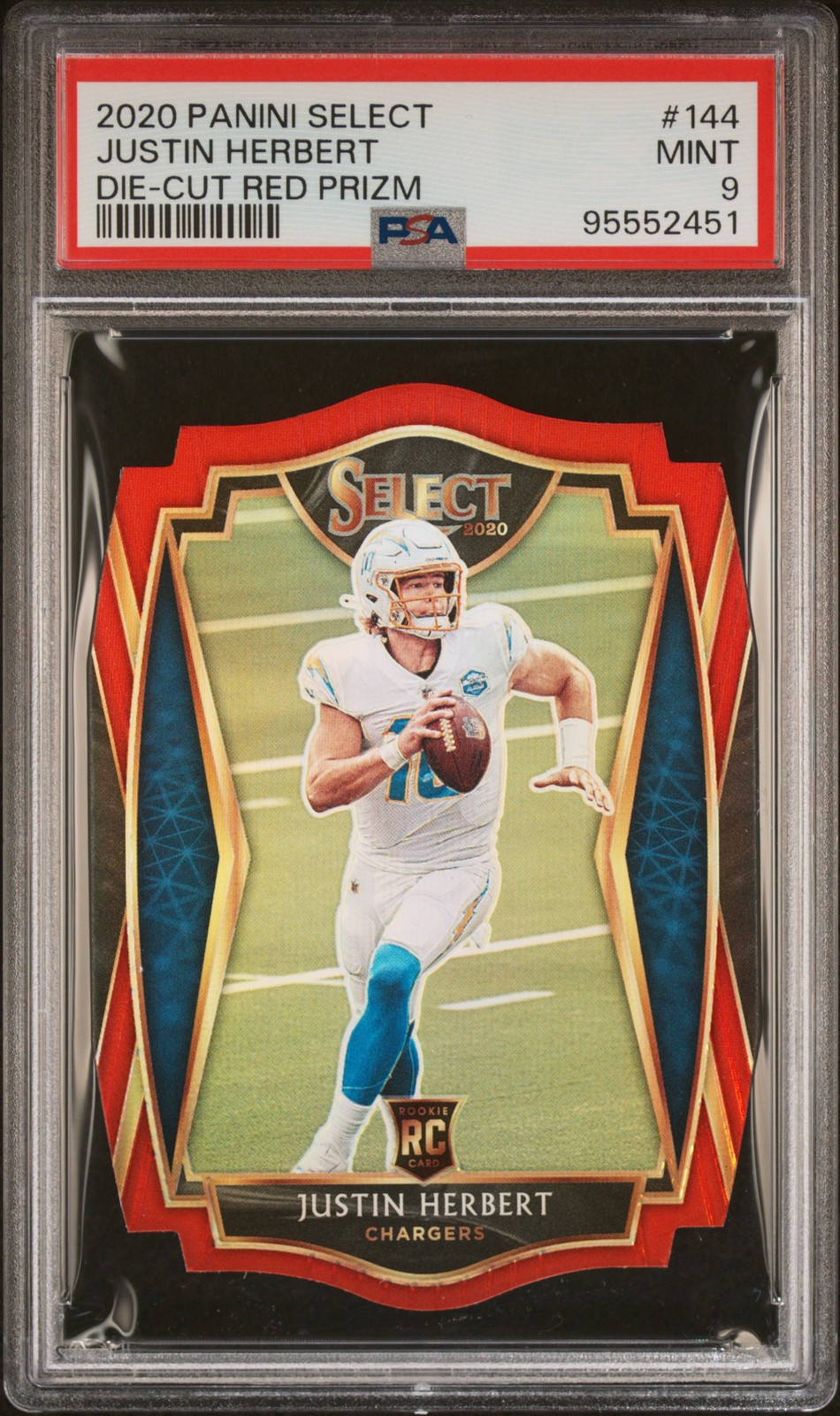 2020 PANINI SELECT #144 JUSTIN HERBERT DIE-CUT RED PRIZM RC PSA 9