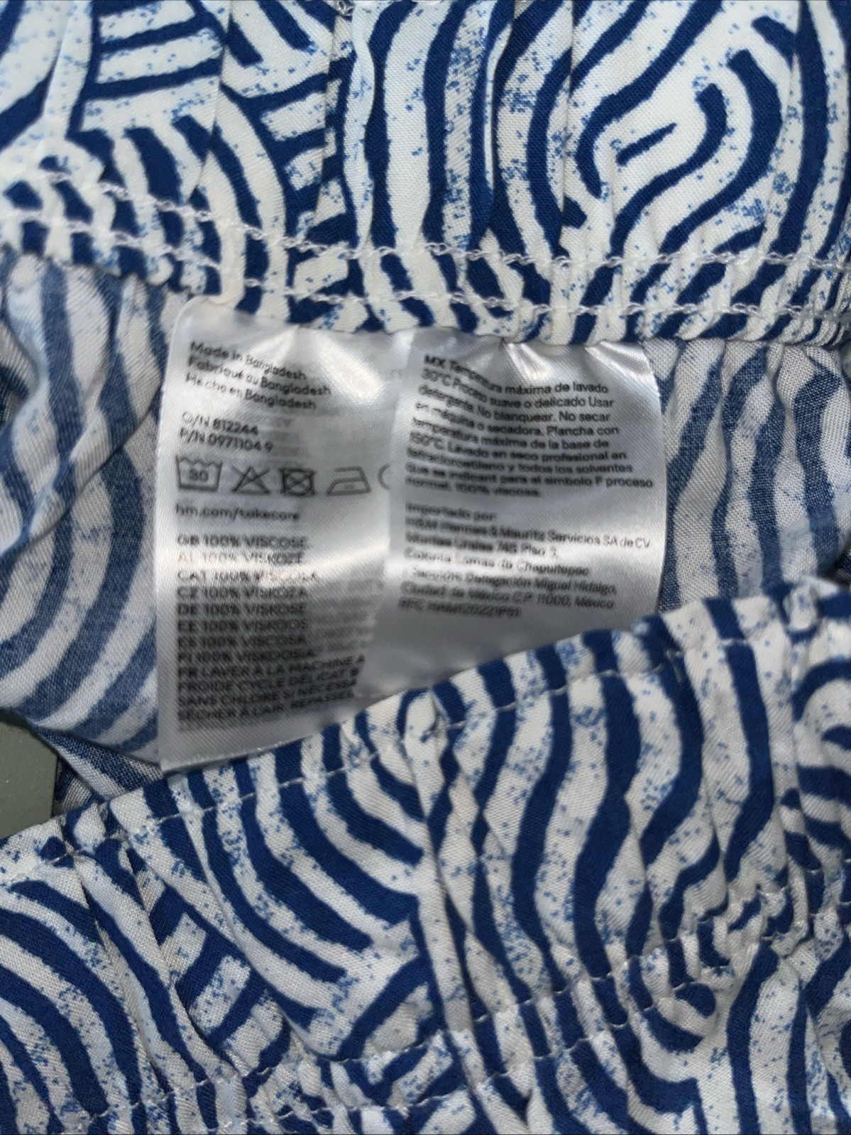 H&M Blue/white Women’s Plus Wide Leg Pants Suze 2XL Weave Abstract Print Resort  thumbnail 5