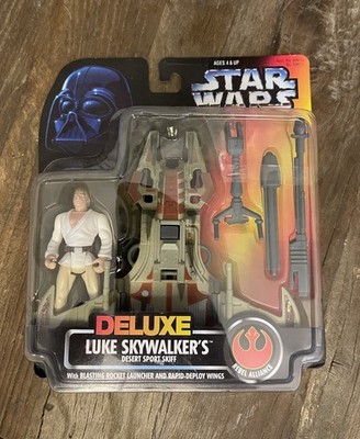 Star Wars Deluxe Luke Skywalker Desert Sport Skiff Action Figure Blasting Rocket