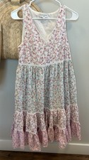 LoveShackFancy Sz S Camille Floral Babydoll Midi Cottage Dress Sleeveless Tiered