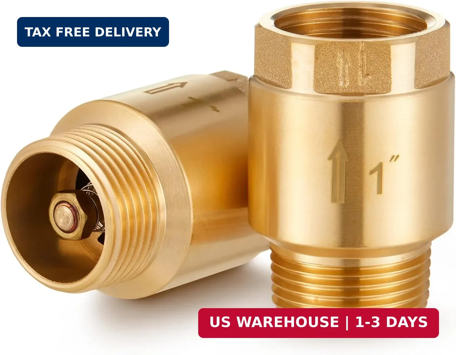 Zonon 2 Pcs 1 Inch Check Valve, One Way Spring Brass Check Valve