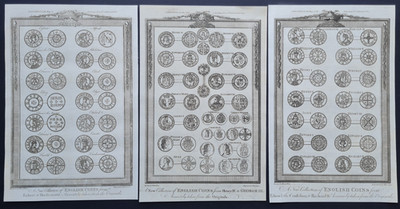 Antikes Druckset 1786 - Englische Münzen - Mittelalter bis Georgisch - Kupferstiche