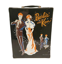 Barbie and Ken Double Doll Case 1963 Black Vinyl with Bubble Cut Hair Graphics