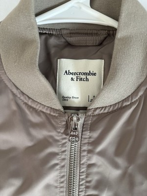 Abercrombie & Fitch Bomber Jacket Small Oversized Taupe Satin
