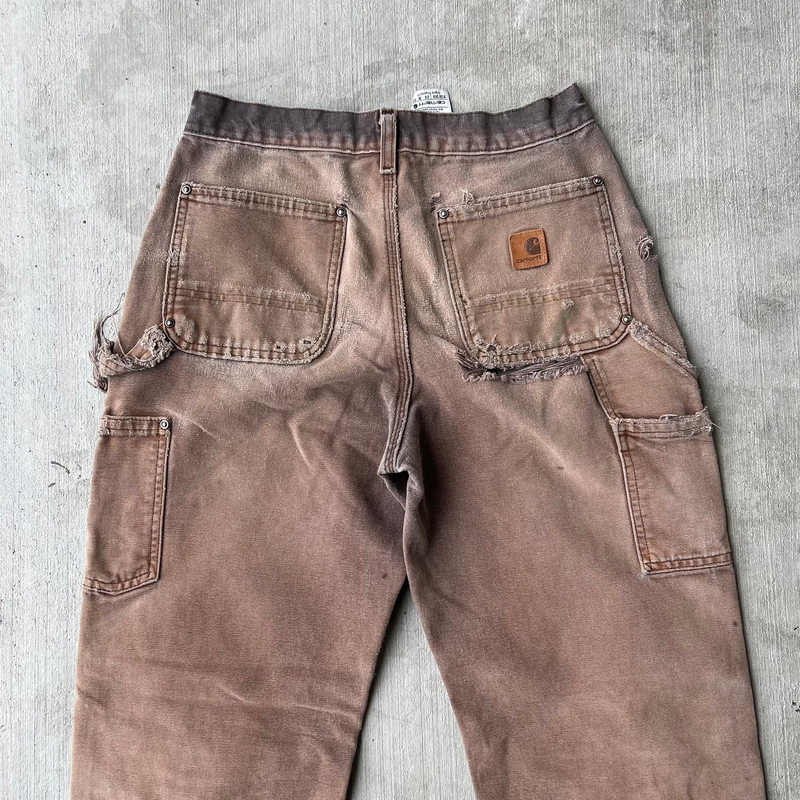 Carhartt brown faded thrashed double knee work wear carpenter pants thumbnail 6
